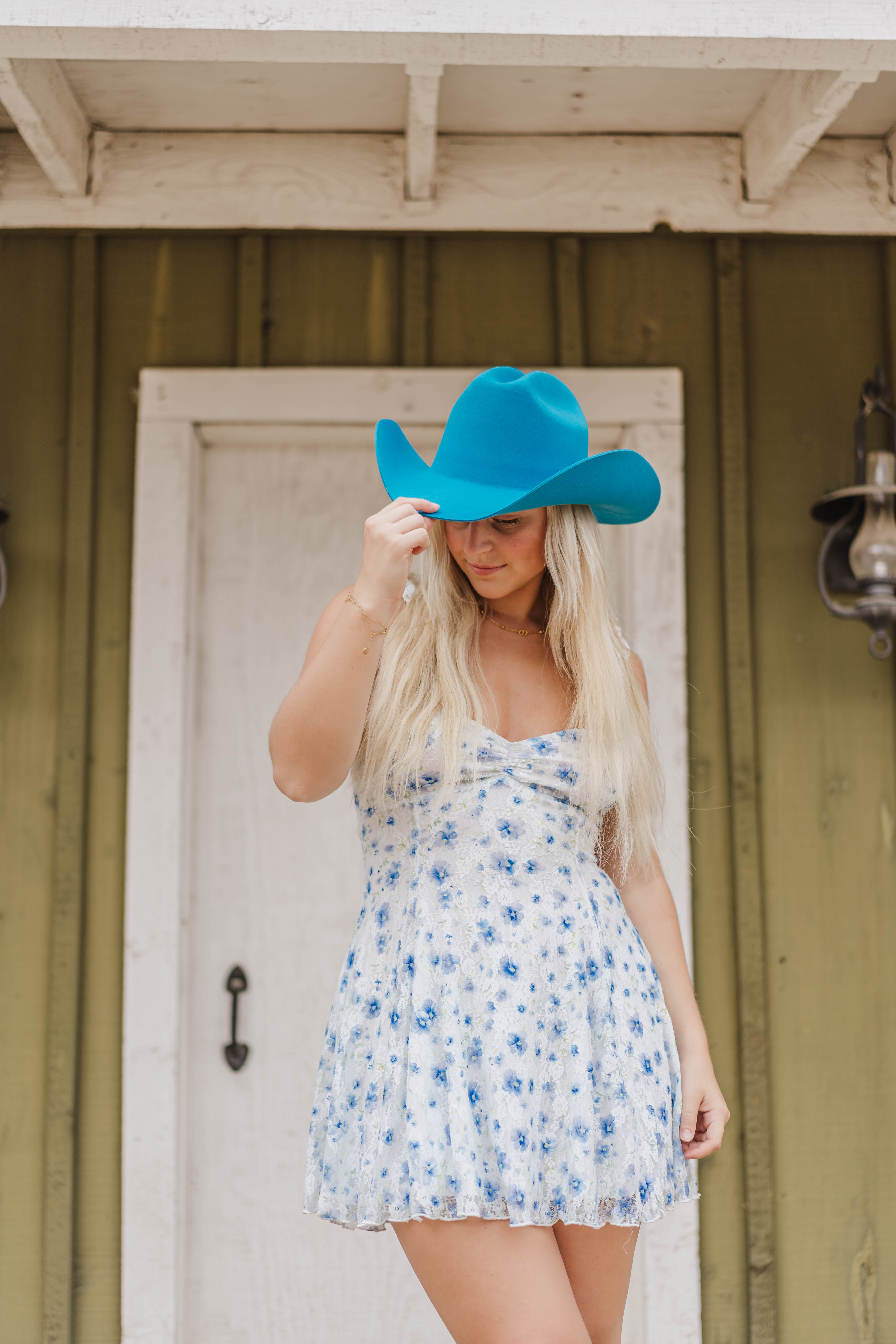 Dusty Blue Lace Fit and Flare
